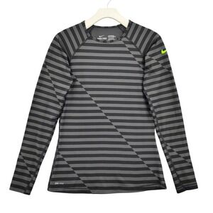 Nike Womens Athleisure Gorpcore Pro Combat Top M Gray Striped Dri-FIT Thumbhole